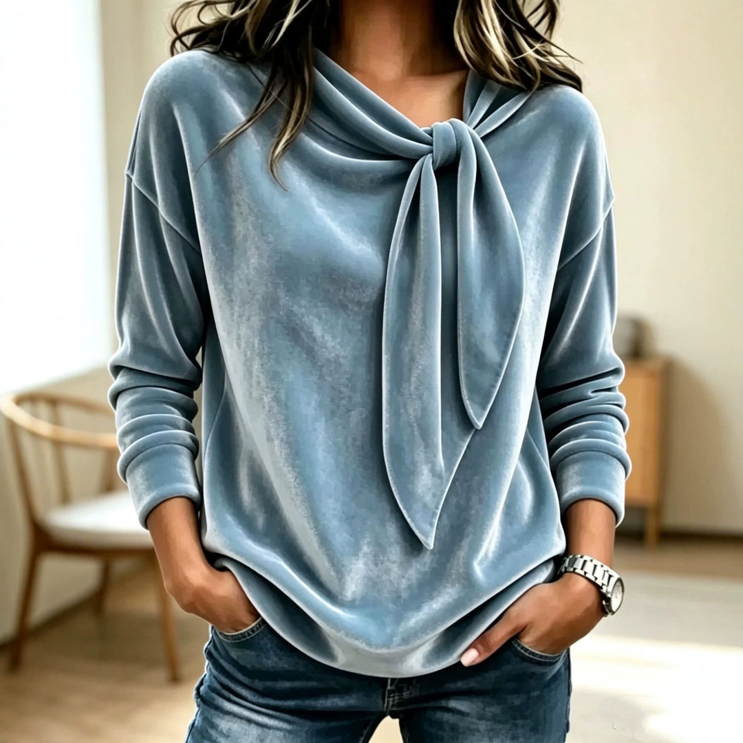 Damen Drapiertes Velours-Sweatshirt mit Knotenschalkragen Shop Nory