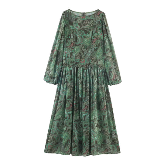 Damen Maxikleid mit Paisley-Print, transparentem Chiffon und Ballonärmeln Shop Nory