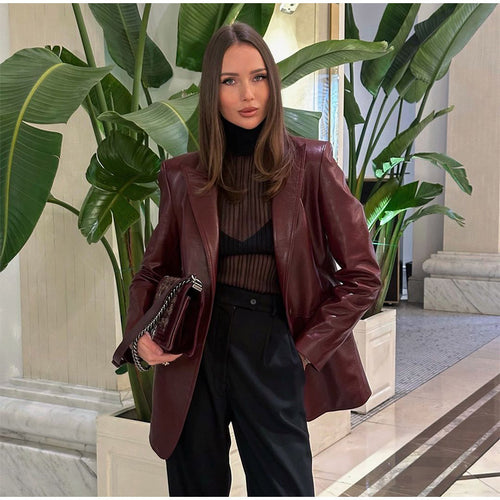 Damen Glattleder-Blazer mit strukturierter Schulterpartie und verlängertem Schnitt Shop Nory