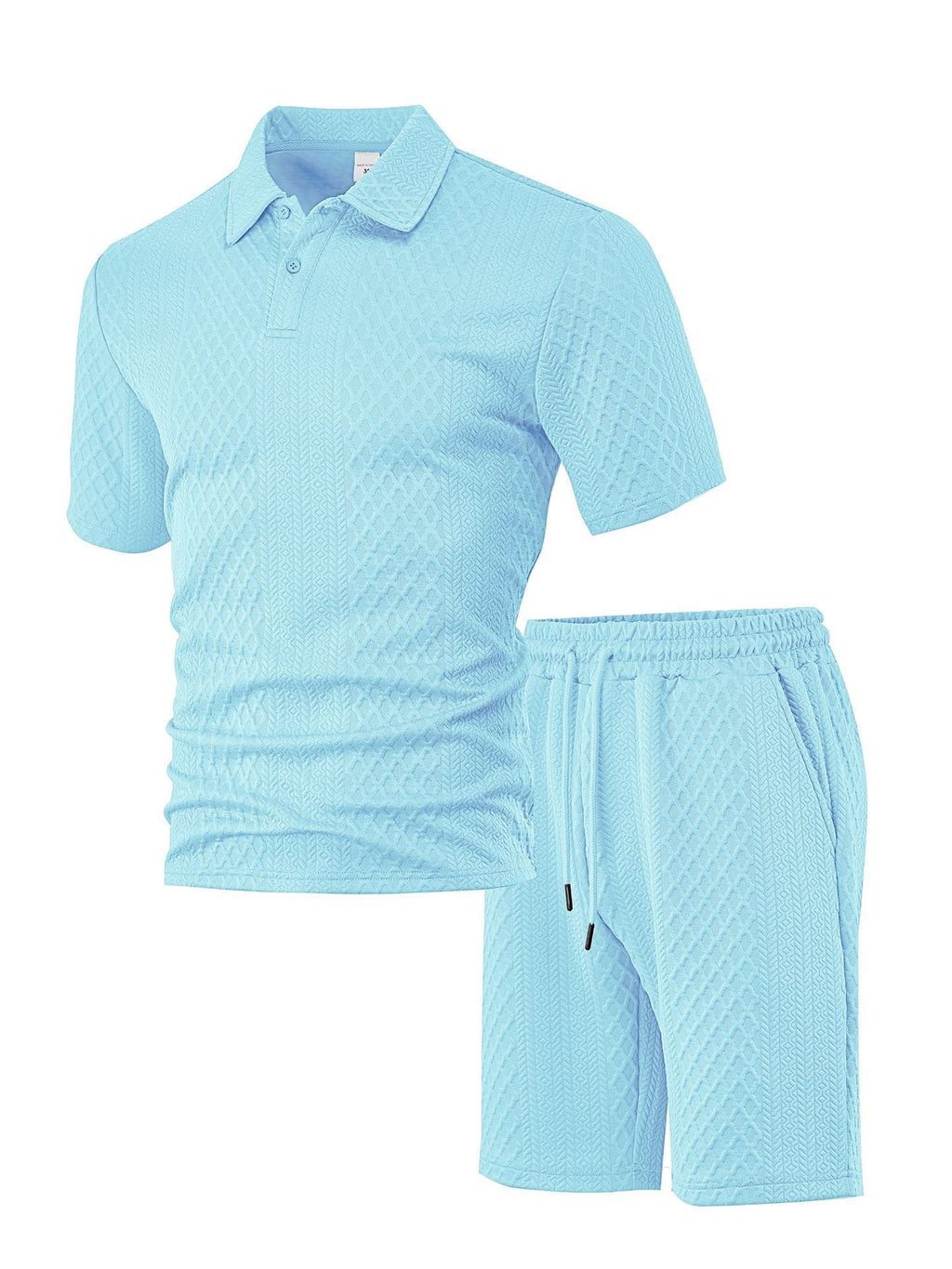 Herren nan geprägtes Waffel-Polo mit Kentkragen und elastischer Tunnelzugshorts im Set