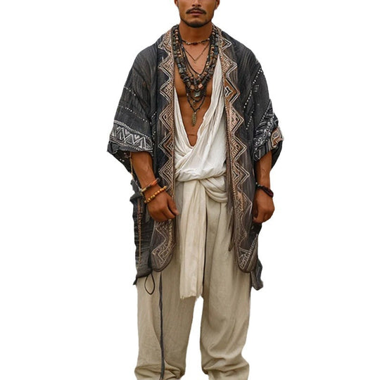 Herren Leichter Boho-Kimono-Mantel mit Ethno-Stickerei Shop Nory