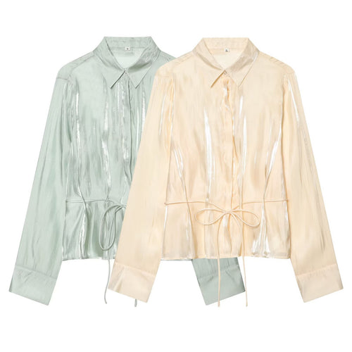 Damen Leichter Satin-Blouson im Crop-Schnitt mit Hemdkragen und Tunnelzug-Detail Shop Nory