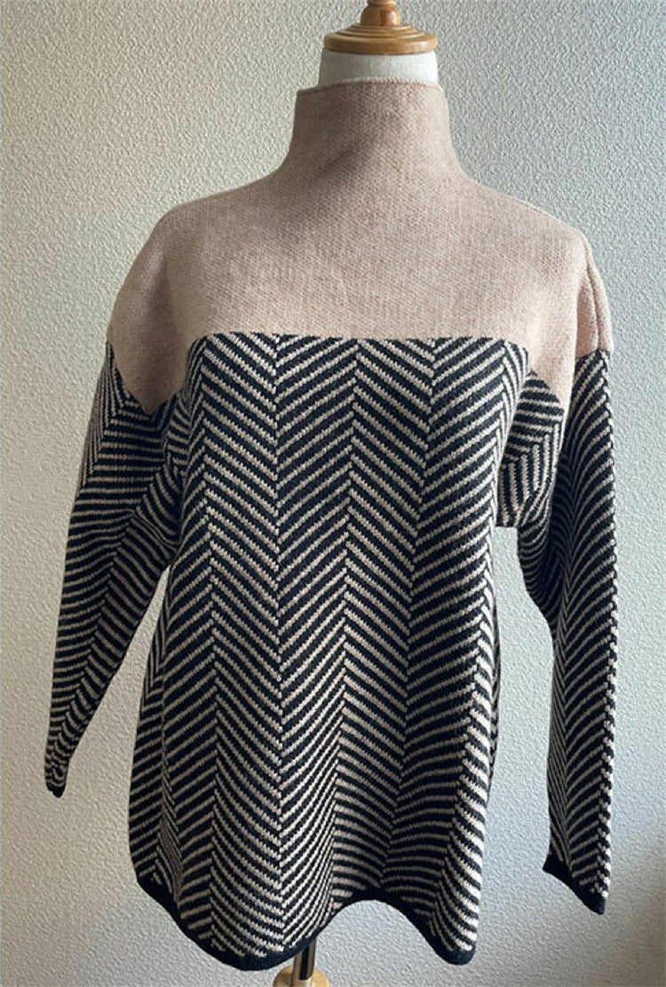 Damen Strickpullover mit Stehkragen und Fischgrätmuster Shop Nory