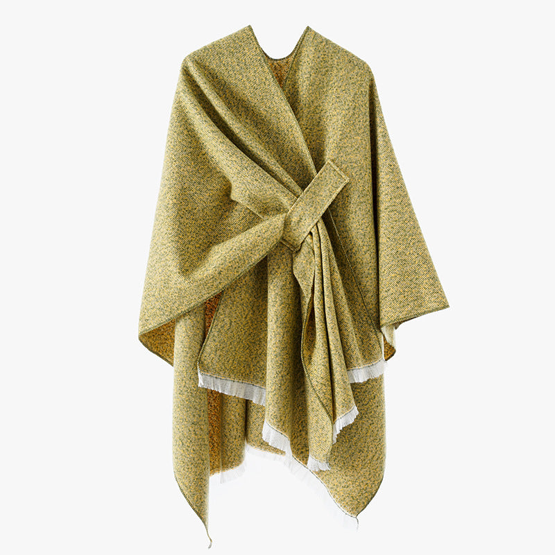Damen Wollmix-Umhang mit Bindeschlaufe und Fransensaum Shop Nory