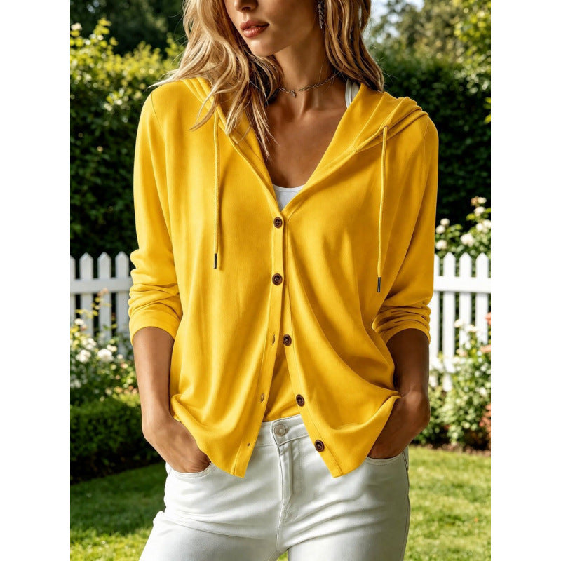 Damen Leichter Kapuzen-Cardigan mit Knopfleiste und Relaxed Fit Shop Nory