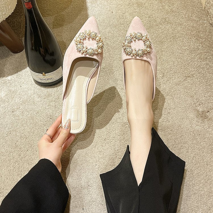 Damen elegante Mules mit funkelndem Perlenakzent