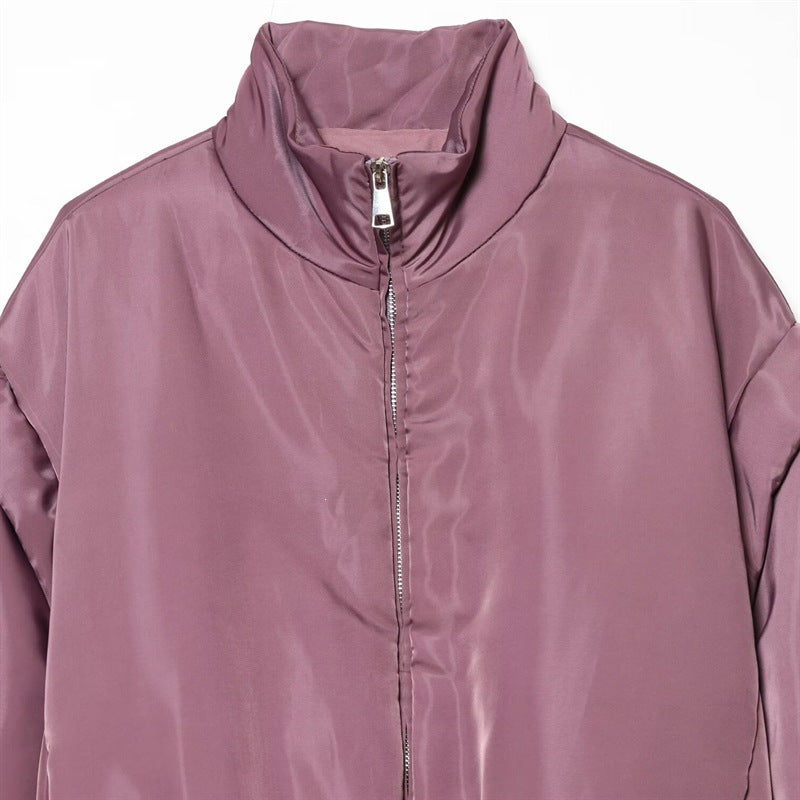Damen Kurze glänzende Bomberjacke mit Stehkragen, tailliertem Elastbund und verdecktem Reißverschluss Shop Nory