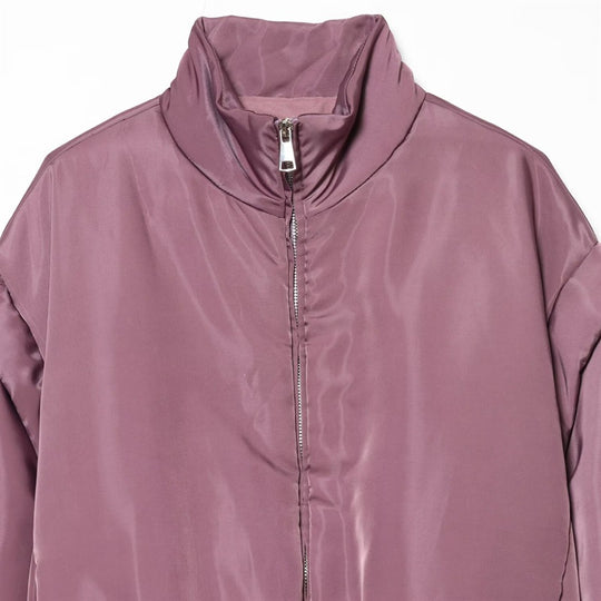 Damen Kurze glänzende Bomberjacke mit Stehkragen, tailliertem Elastbund und verdecktem Reißverschluss Shop Nory