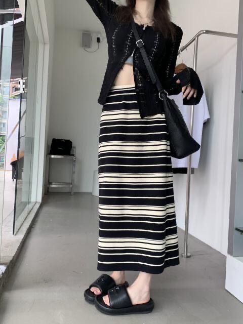 Damen Langer gestreifter Maxirock Shop Nory