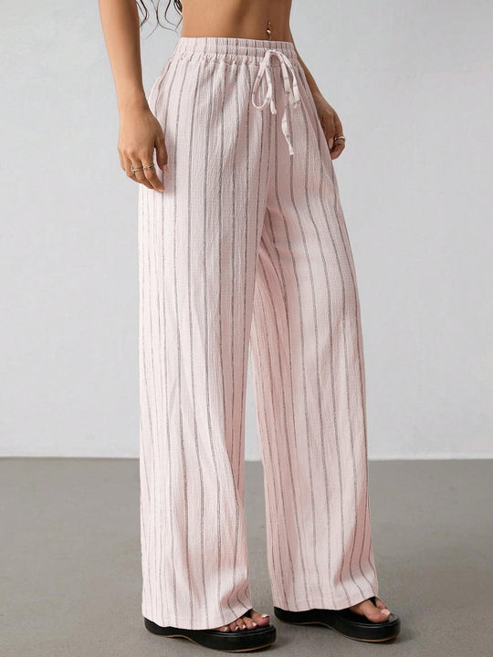 Damen Weite Strickhose mit hohem Bund und Kordelzug Shop Nory