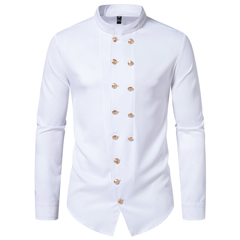 Herren Stehkragen-Hemd mit eleganten Knopfdetails