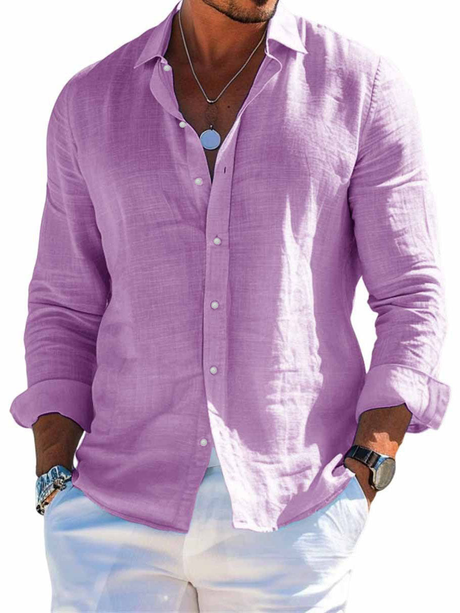 Herren nan strukturiertes Leinenhemd mit offenem Hemdkragen, leichter Textur und lässig-tailored Passform