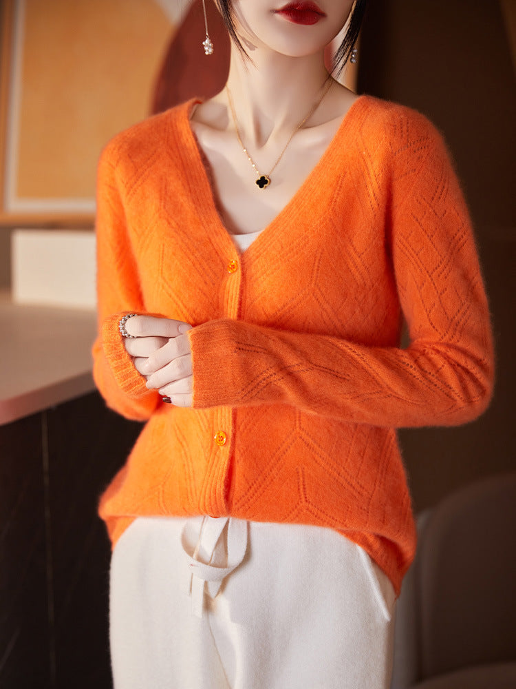 Damen Leichter Ajourcardigan mit geometrischer Lochstruktur und kastiger Kurzform Shop Nory