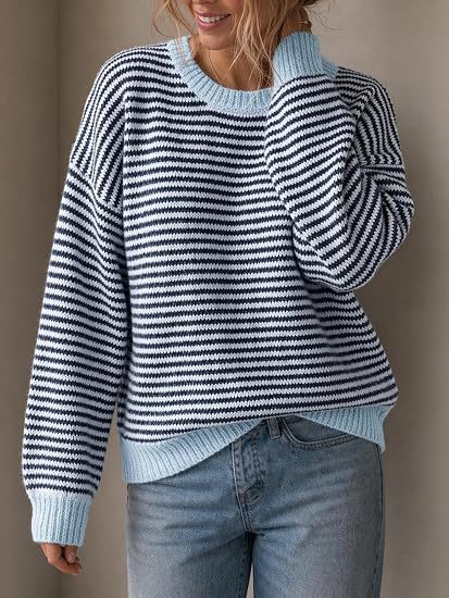 Damen Gestreifter Rippstrick-Pullover mit Kontrast-Bündchen Shop Nory