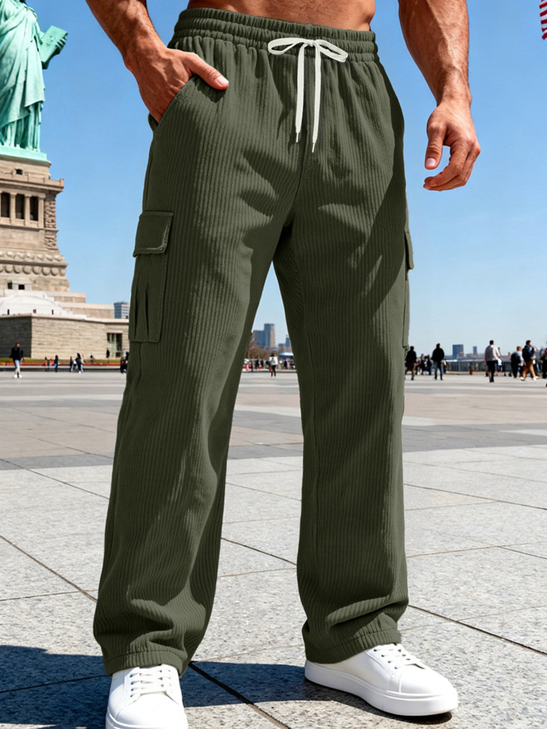 Herren Gerippte Cargo-Freizeithose mit Tunnelzug und Elastikbund Shop Nory