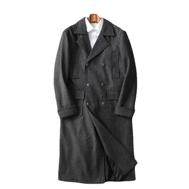 Herren Eleganter lang geschnittener Wollmantel mit Doppelreihe und Pattentaschen Shop Nory