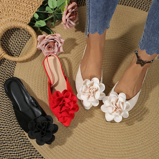 Damen Slingback-Mules mit spitzer Zehenpartie und großer Blumenapplikation Shop Nory