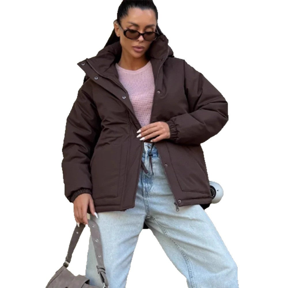 Damen Steppparka mit hohem Kragen, tailliertem Kordelzug und Kapuze Shop Nory