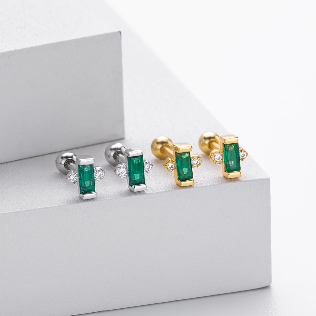 Damen Ohrstecker mit funkelnden Zirkon-Akzenten und grünem Edelstein Shop Nory