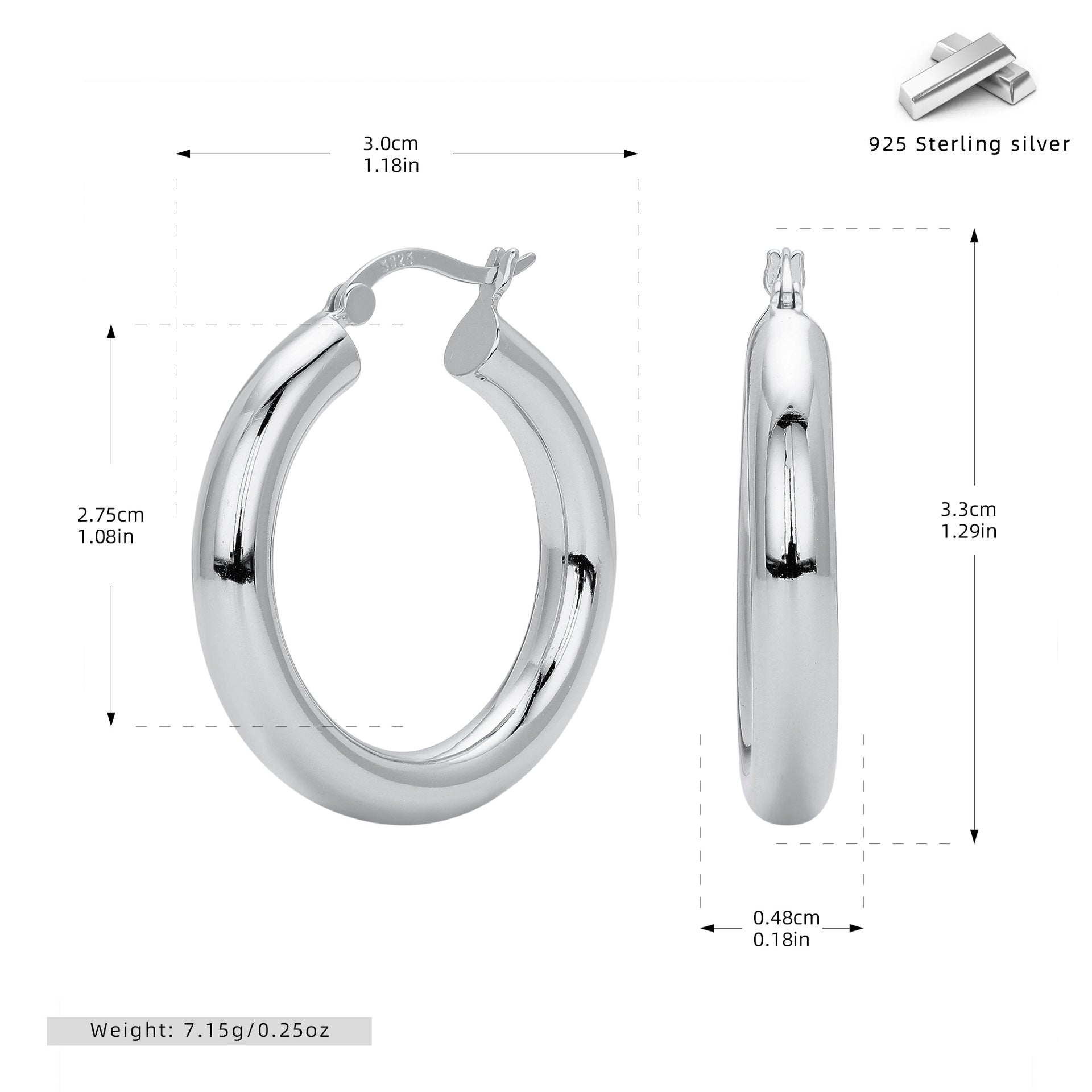 Damen Creolen mit sanft geschwungenem Design aus hochwertigem 925 Sterling Silber Shop Nory