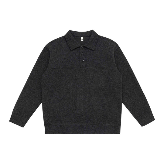 Unisex Feinstruktur-Polokragenpullover mit halber Knopfleiste und geripptem Saum Shop Nory