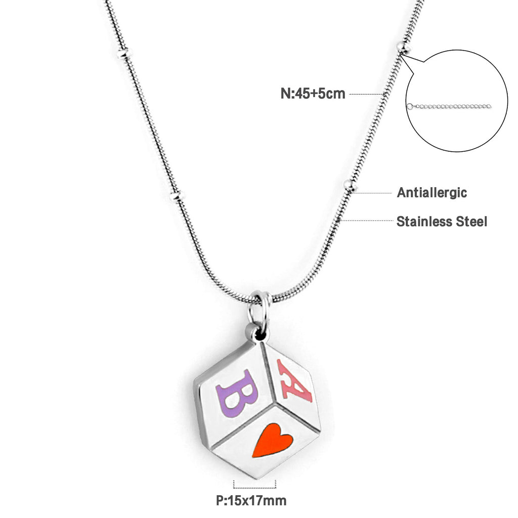 Damen personalisierte Würfel-Halskette aus Edelstahl mit bunten Buchstaben Shop Nory