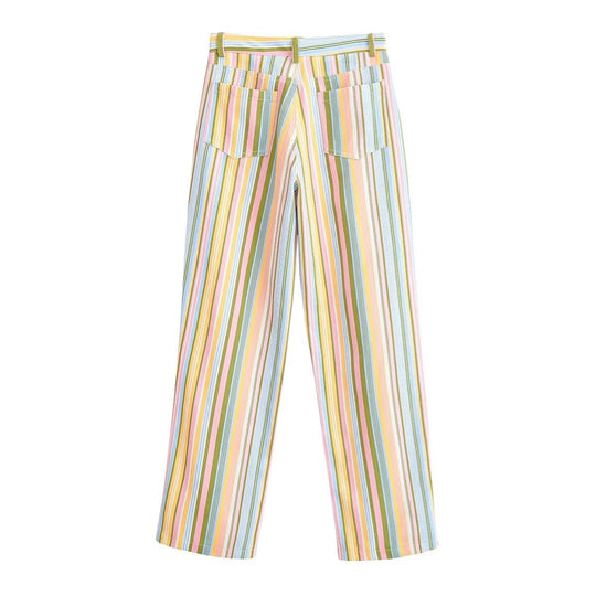 Damen Gestreifte Palazzo-Hose mit weitem Bein, hohem Bund und Gürtelschlaufen Shop Nory