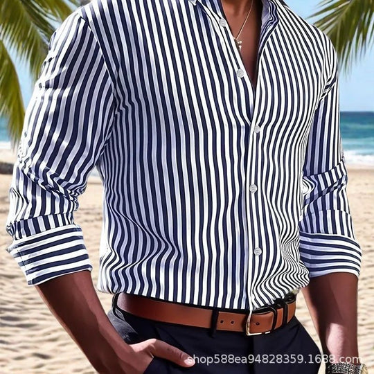 Herren Elegantes Langarm Hemd mit feinem Streifenmuster Shop Nory