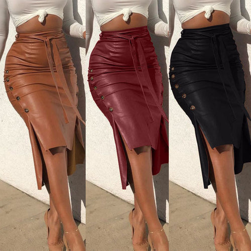 Damen Bleistiftrock mit asymmetrischem Schlitz und dekorativen Rüschendetails Shopnory