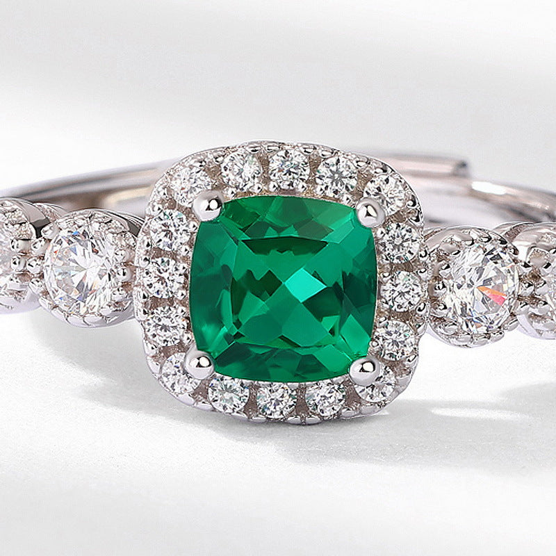 Oval synthetischer Edelstein Halo Sterlingsilber verstellbarer Stapel-Cocktailring