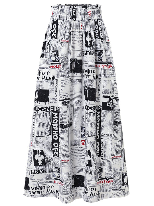 Damen Maxirock mit innovativem Zeitungsdruck Shopnory