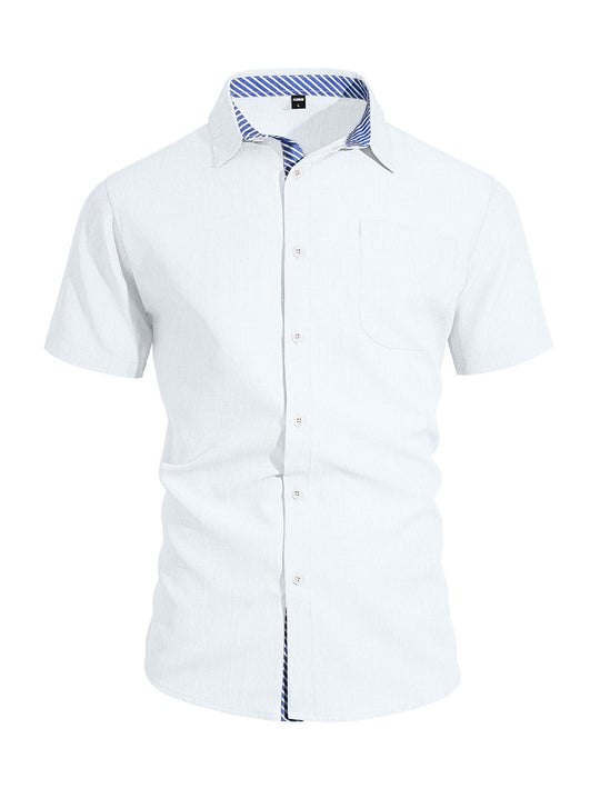 Herren nan Business-Casual Kurzarmhemd mit gestreiftem Kragenfutter und Brusttasche