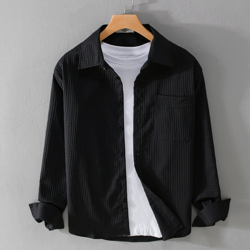Herren Texturiertes Waffelstruktur-Overshirt mit Brusttasche und legerer Passform Shop Nory