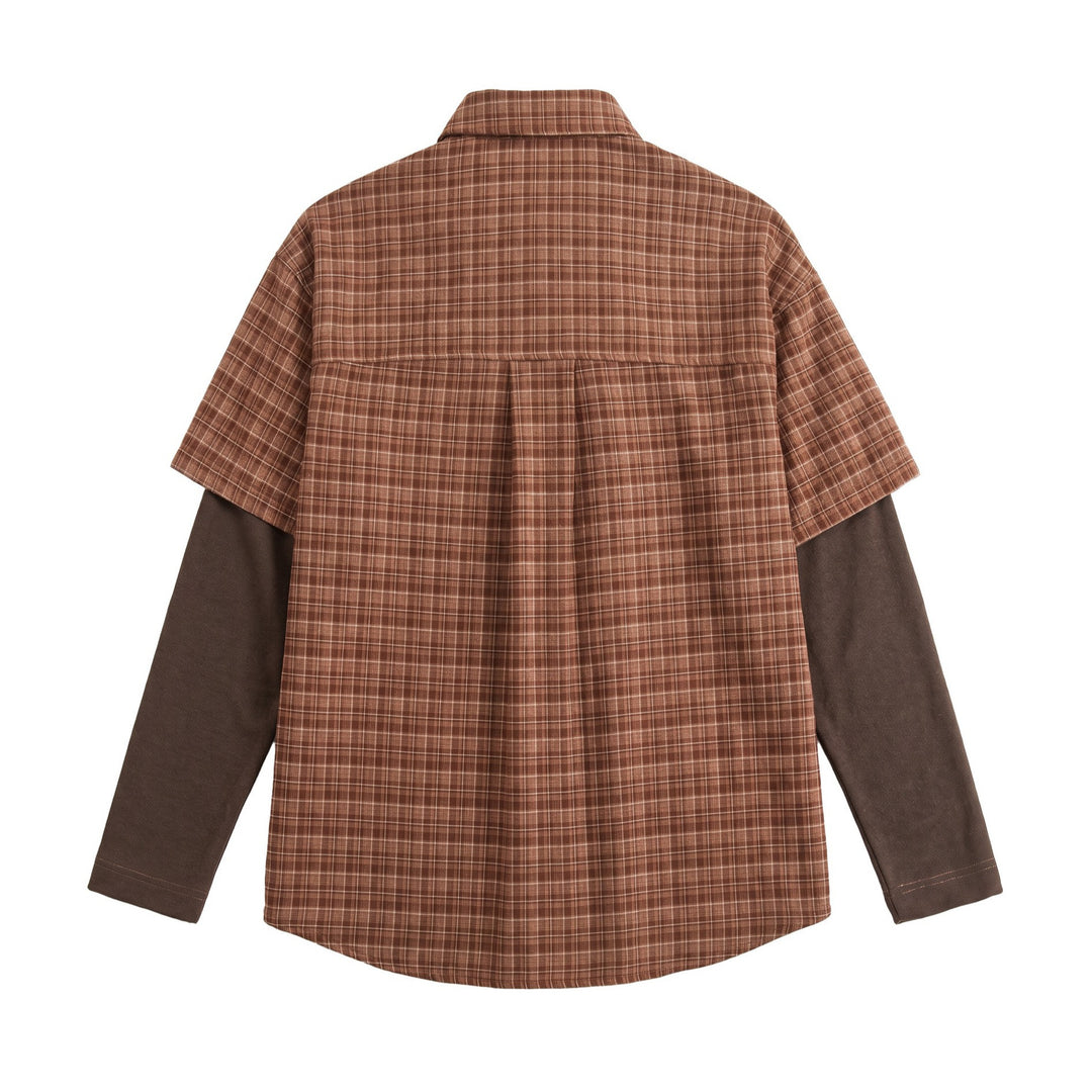 Herren Hemd im Lagenlook mit kariertem Vorderteil und eingesetzten Sweatärmeln Shop Nory