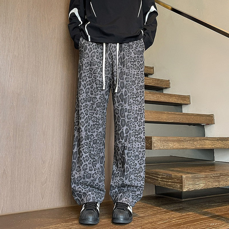 Herren Weit geschnittene Leoprint-Hose aus leichtem Viskose-Mix mit Kordelzug Shop Nory
