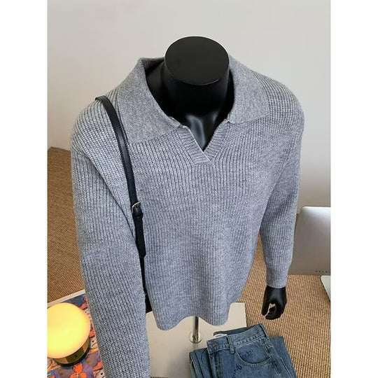 Herren Struktur-Strickpullover mit Polokragen und V‑Schlitz Shop Nory