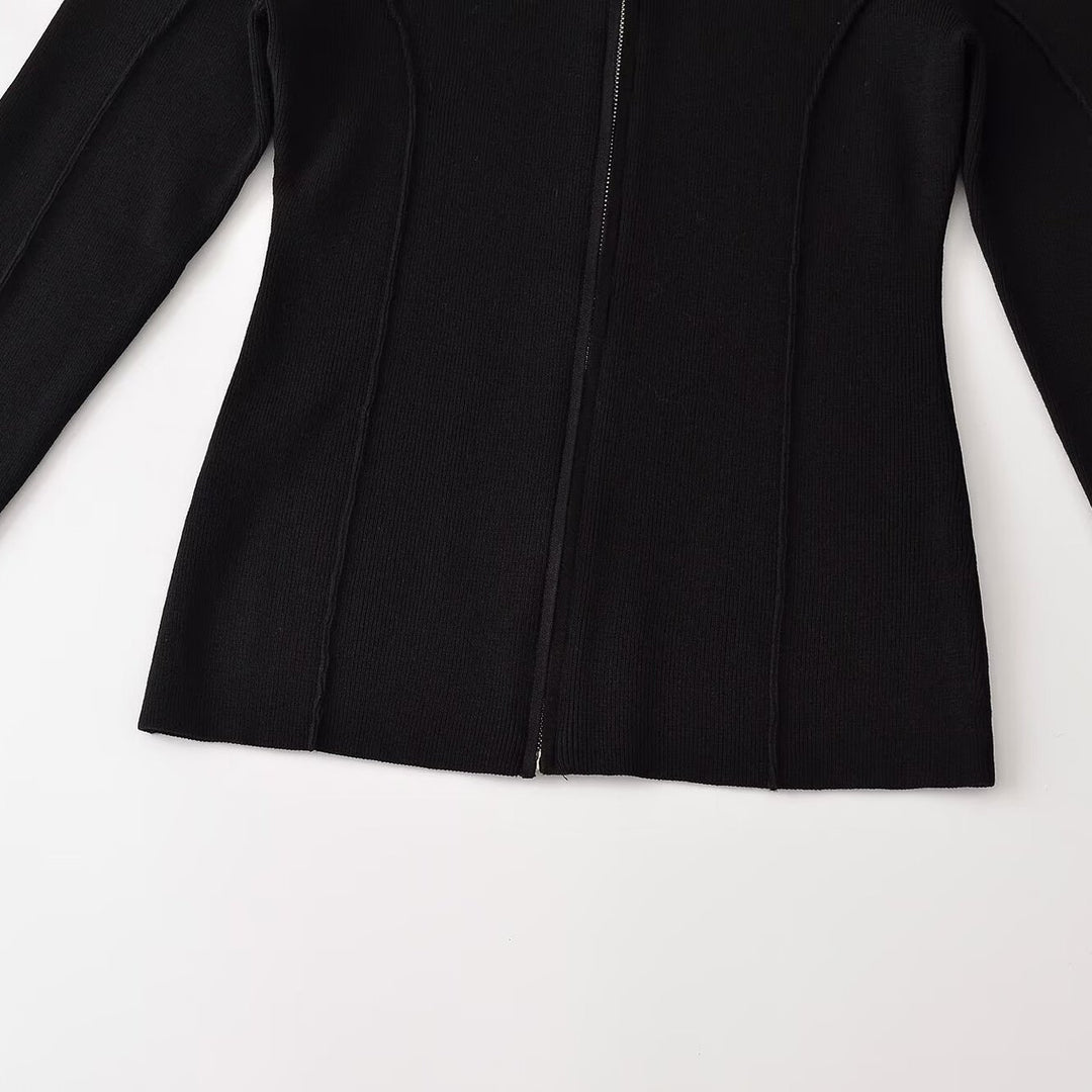 Damen Figurnah geschnittene Feinstrick-Jacke mit Stehkragen und durchgehendem Reißverschluss Shop Nory