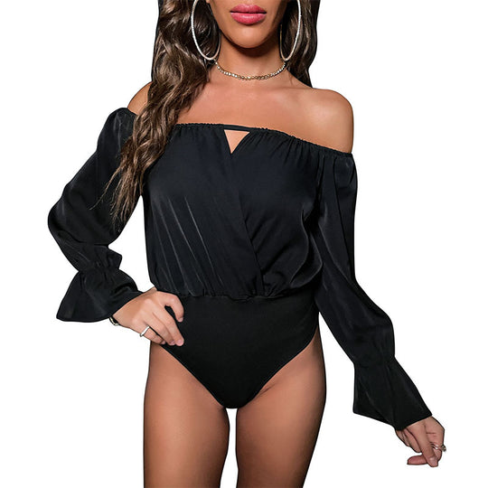 Damen Off-Shoulder Satin-Wickelshirt mit Schlitzdetail und Ballonärmeln Shop Nory