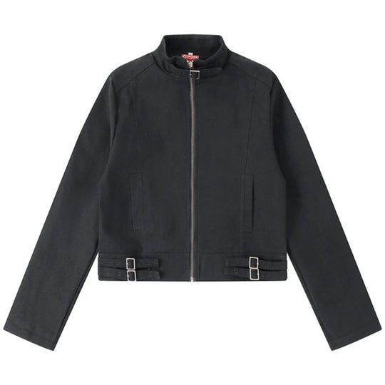 Damen Kurz geschnittene Baumwoll-Utility-Jacke mit Stehkragen Frontreißverschluss und verstellbaren Taillenriemen Shop Nory