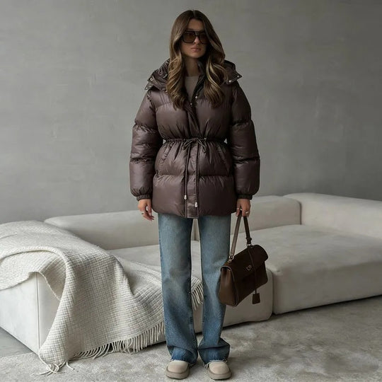 Damen Modische Kapuzenjacke mit Taillenzug