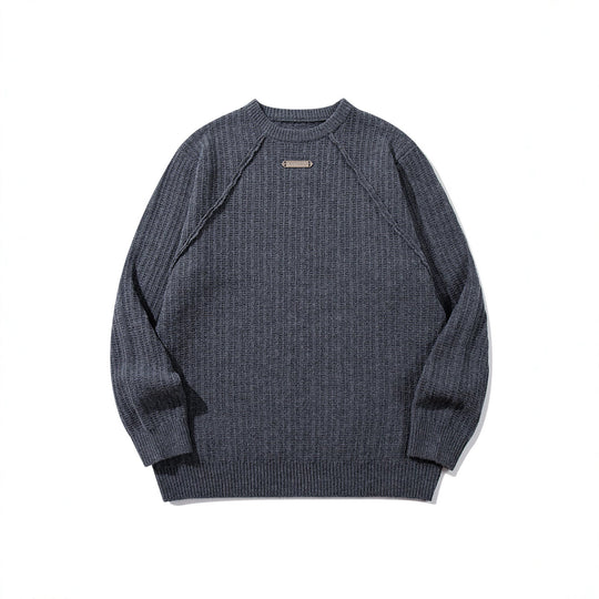 Unisex Strukturierter Waffelstrick-Rundhalspullover mit Raglanärmeln und Metall-Logo Shop Nory