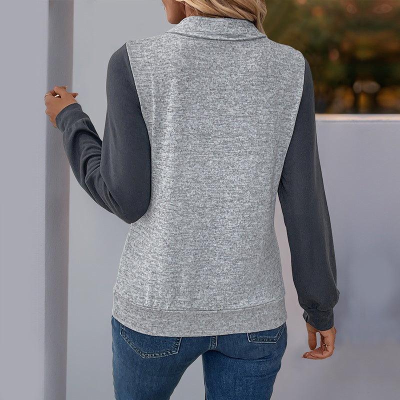 Damen Zweifarbiges Henley-Longsleeve mit Brusttaschenblende und gerippten Bündchen Shop Nory