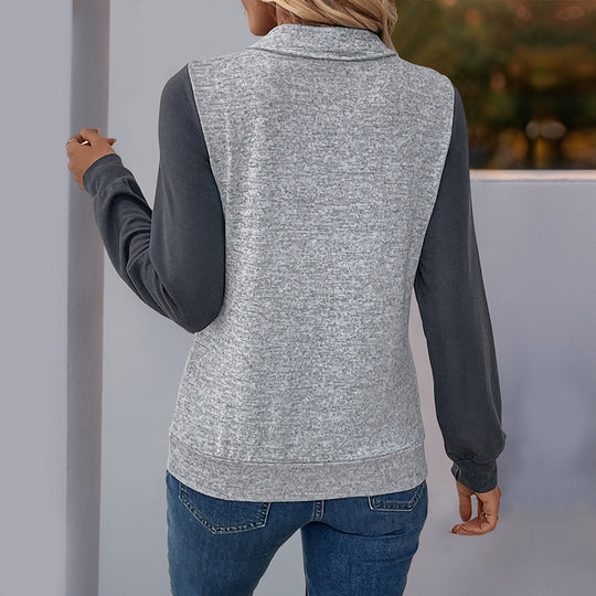 Damen Zweifarbiges Henley-Longsleeve mit Brusttaschenblende und gerippten Bündchen Shop Nory