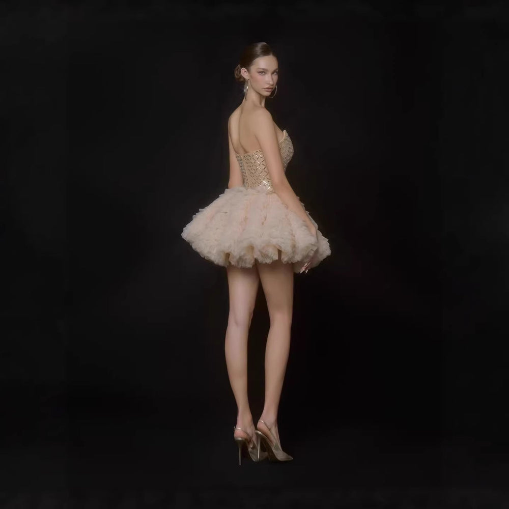Damen Glamouröses Tüll-Cocktailkleid mit schimmerndem Oberteil