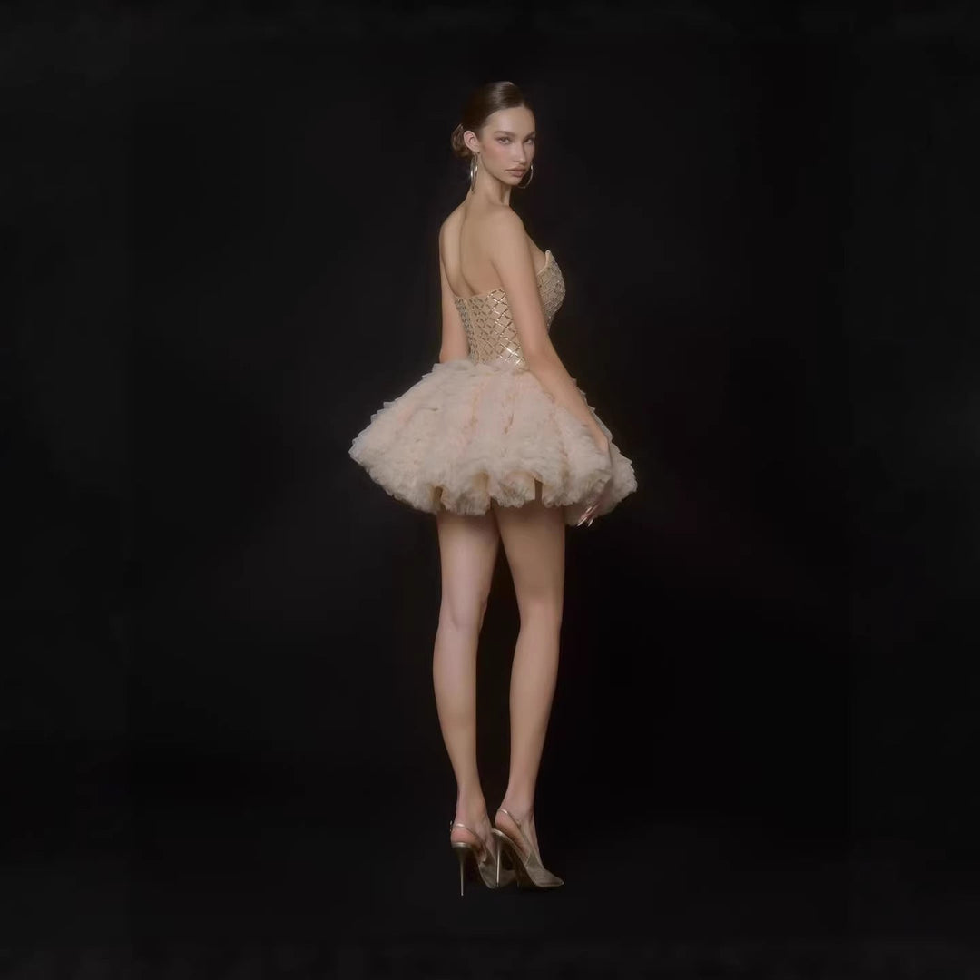 Damen Glamouröses Tüll-Cocktailkleid mit schimmerndem Oberteil