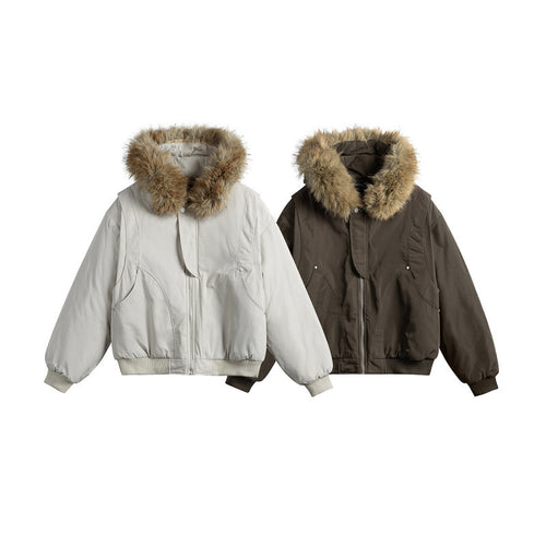Damen Kurze isolierte Field-Bomberjacke mit Kapuze und abnehmbarem Kunstfellbesatz Shop Nory