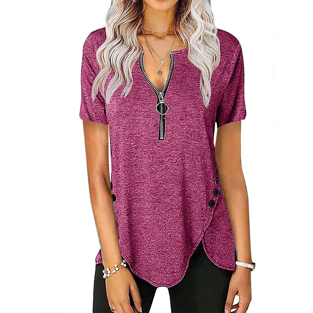Damen Kurzarmshirt mit asymmetrischem Saum und Reißverschluss