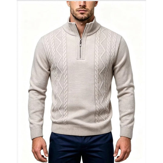 Herren Strukturierter Halbzip-Pullover mit Stehkragen und Zopfmuster-Details Shop Nory