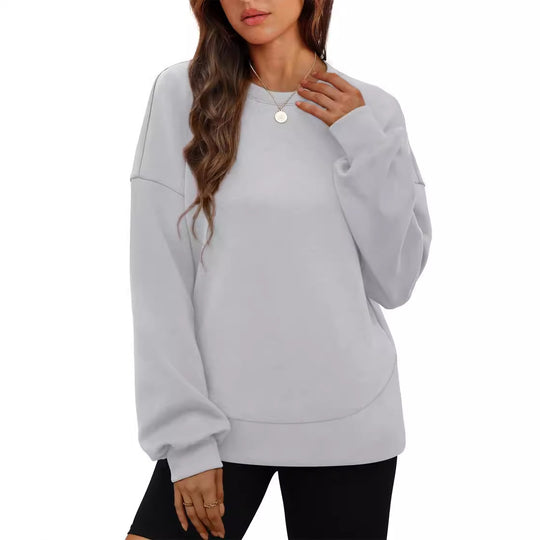 Damen nan lässiges Oversize Rundhals-Sweatshirt mit überschnittener Schulter gerundetem Saum und weichem Innenfutter Shop Nory