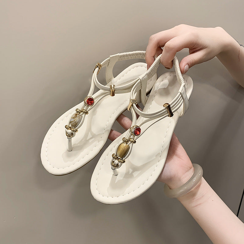 Damen elegante Zehentrenner-Sandalen mit funkelndem Strass